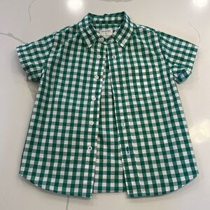 NWOT J crew crewcuts short sleeve button down t-shirt green white gingham size 3